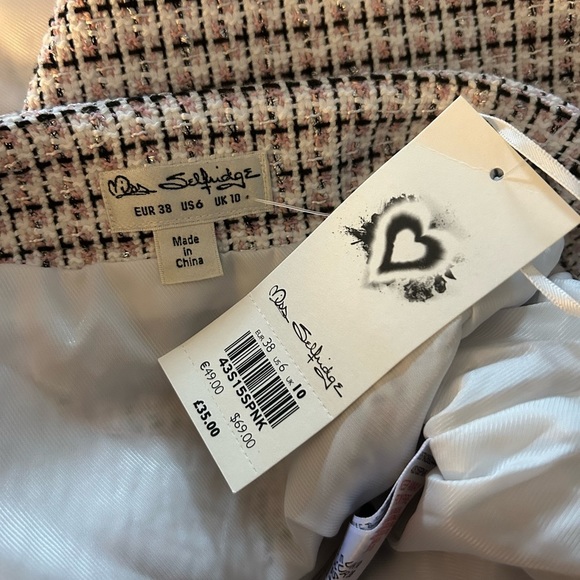 ASOS Miss Selfridge Tweed Blazer & Skirt Co-Ord Set pink black & silver size 6 - Picture 13 of 15